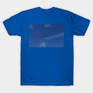 Squadron of seven aircraft against blue sky T-Shirt